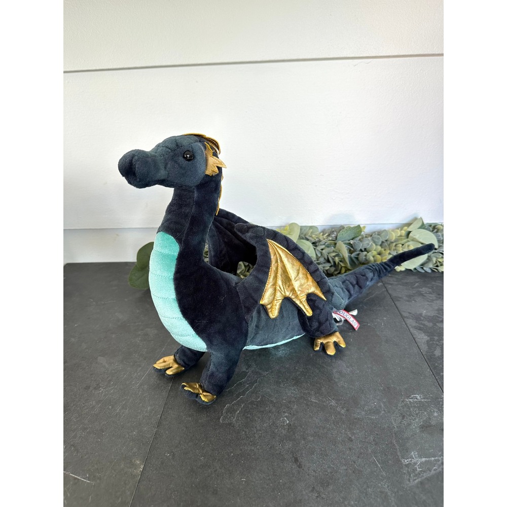 16" Douglas Aragon plush dragon #727 navy blue & gold whimsical wings